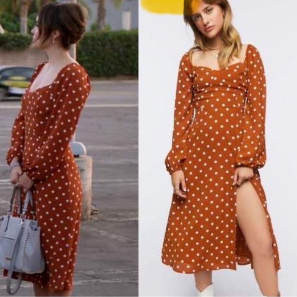 Forever 21 Rust Polka Dot Long Sleeve Dress